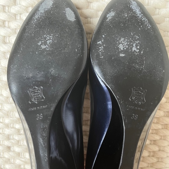 Pierre Hardy Womens Navy Blue Patent Leather Black Wedge Heel 38 Round Toe - Picture 6 of 6